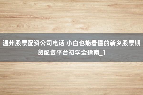 温州股票配资公司电话 小白也能看懂的新乡股票期货配资平台初学全指南_1